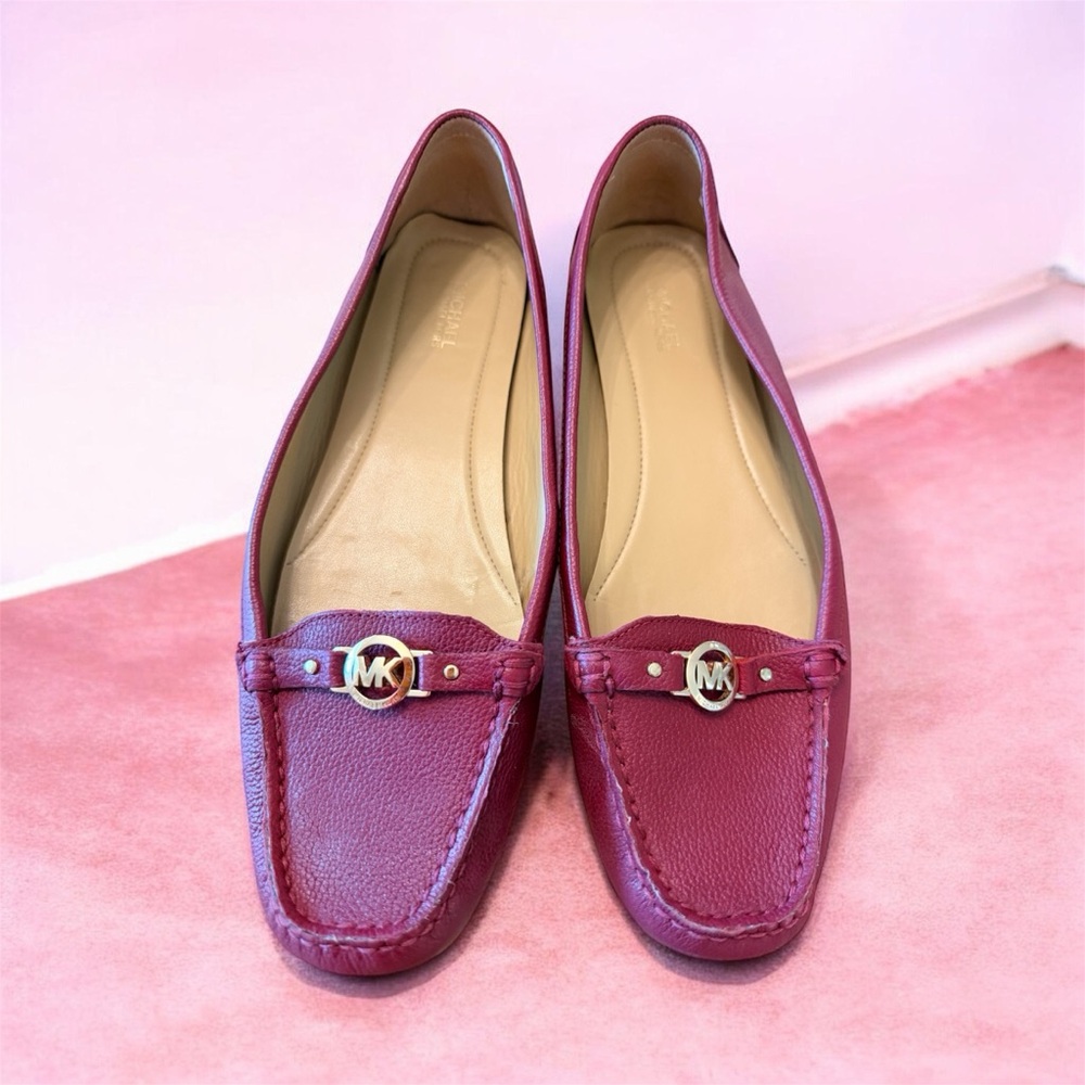 Michael Kors Wine Leather Upper Rubber  MK Circle Logo Loafers